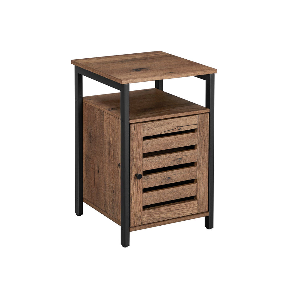 Nightstand – Steel – Hazelnut Brown and Black – 2 Adjustable Shelves, Industrial Style