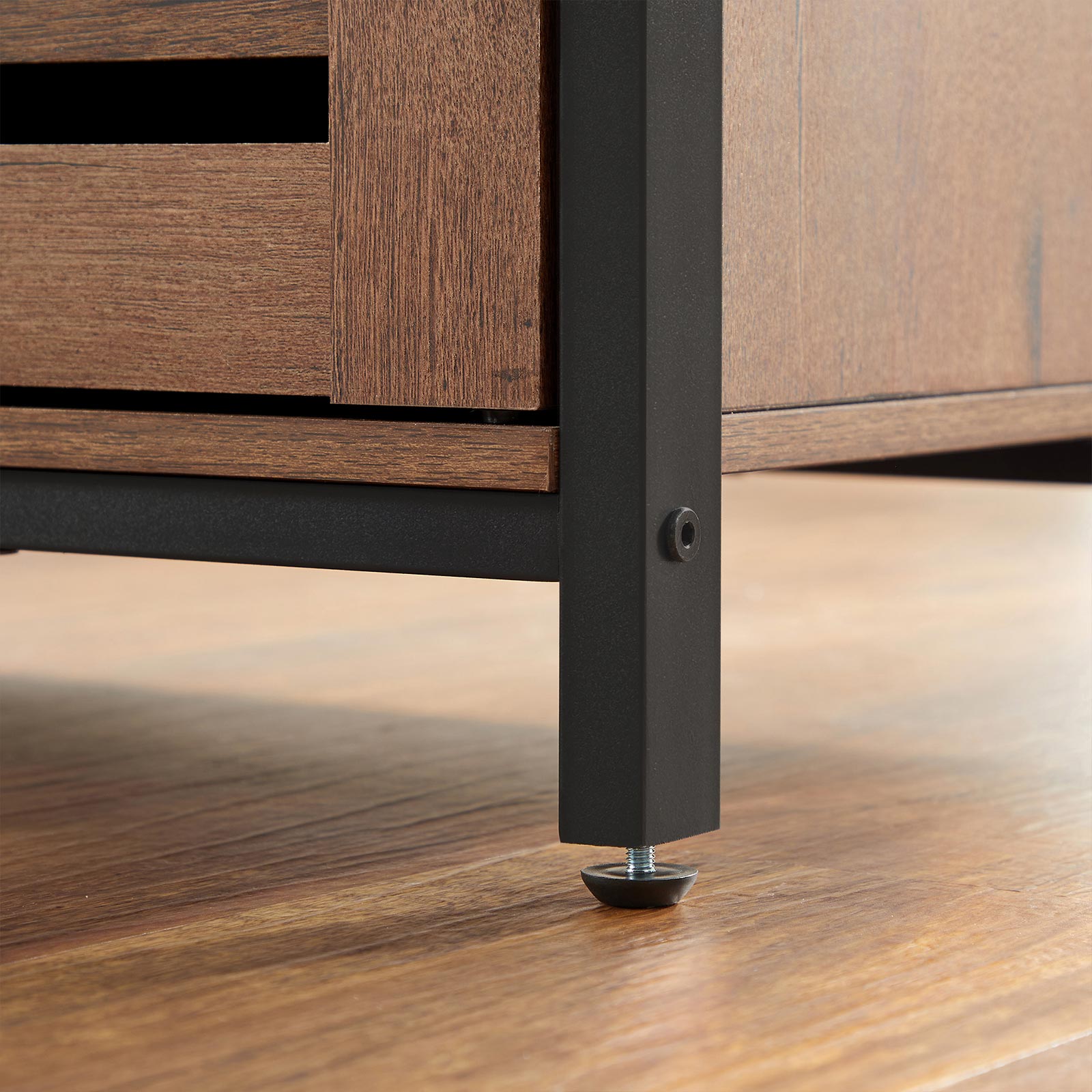 Nightstand – Steel – Hazelnut Brown and Black – 2 Adjustable Shelves, Industrial Style