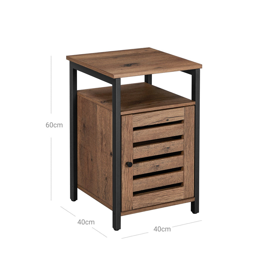 Nightstand – Steel – Hazelnut Brown and Black – 2 Adjustable Shelves, Industrial Style