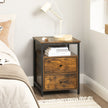 Nightstand – Wood and Metal – Rustic Brown and Black – Open Shelf and 2 Drawers