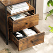 Nightstand – Wood and Metal – Rustic Brown and Black – Open Shelf and 2 Drawers