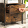Nightstand – Wood and Metal – Rustic Brown and Black – Open Shelf and 2 Drawers