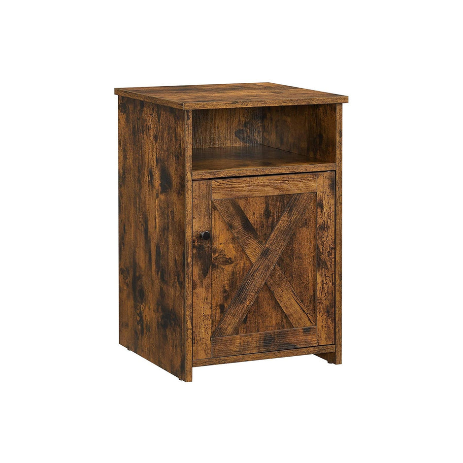 Rustic Brown Bedside Table – MDF – Brown – With Cabinet