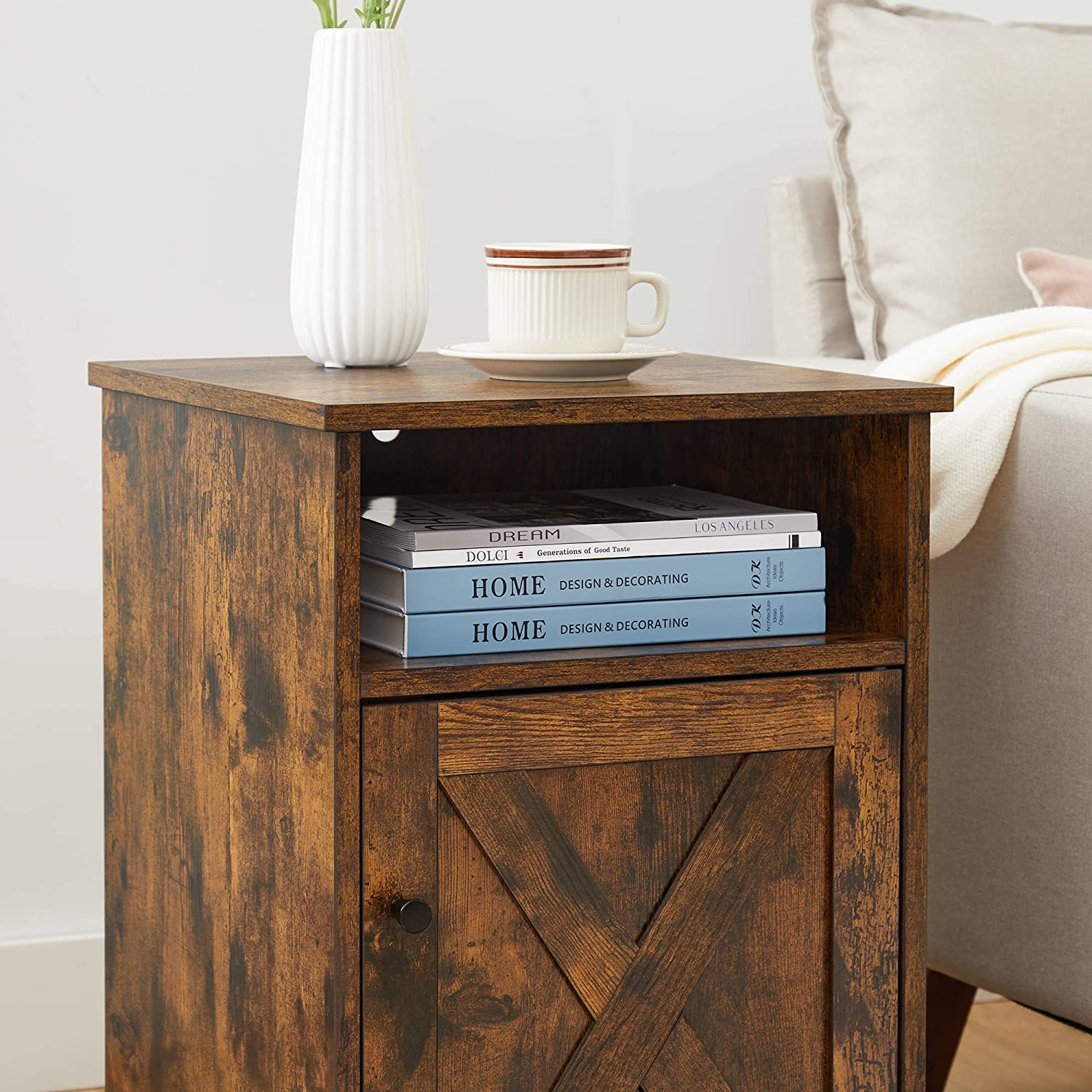 Rustic Brown Bedside Table – MDF – Brown – With Cabinet
