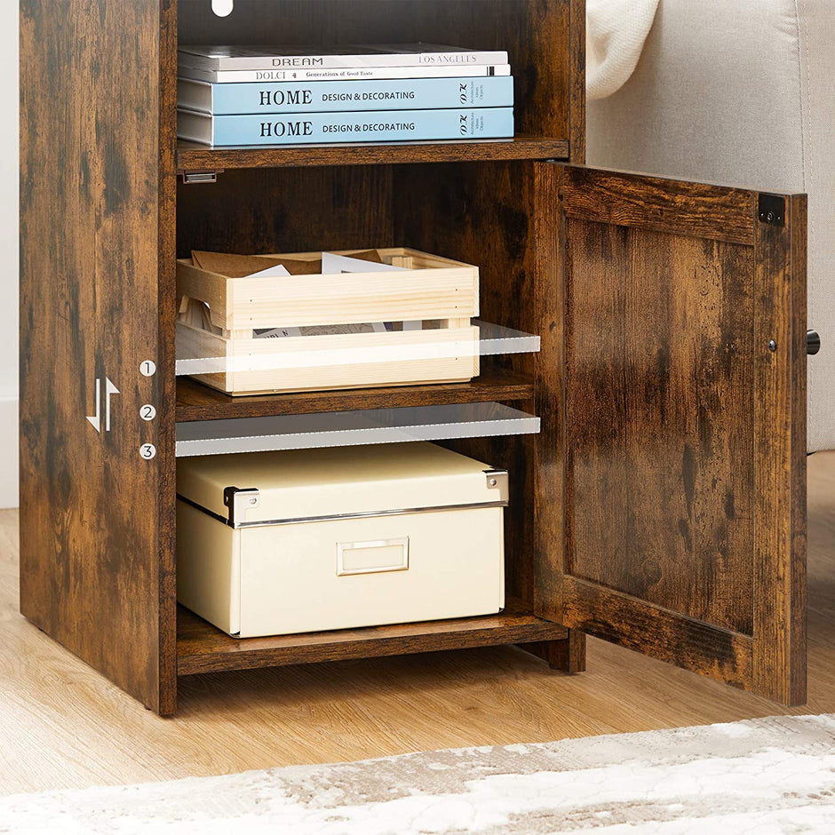Rustic Brown Bedside Table – MDF – Brown – With Cabinet