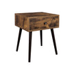 Wooden Nightstand – Rustic Brown – Retro Style – With Drawer and Tapered Legs