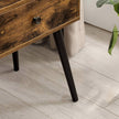 Wooden Nightstand – Rustic Brown – Retro Style – With Drawer and Tapered Legs