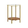 Round Side Table – Tempered Glass – Hazelnut Brown and Gold – Two-Tier Design
