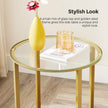 Round Side Table – Tempered Glass – Hazelnut Brown and Gold – Two-Tier Design