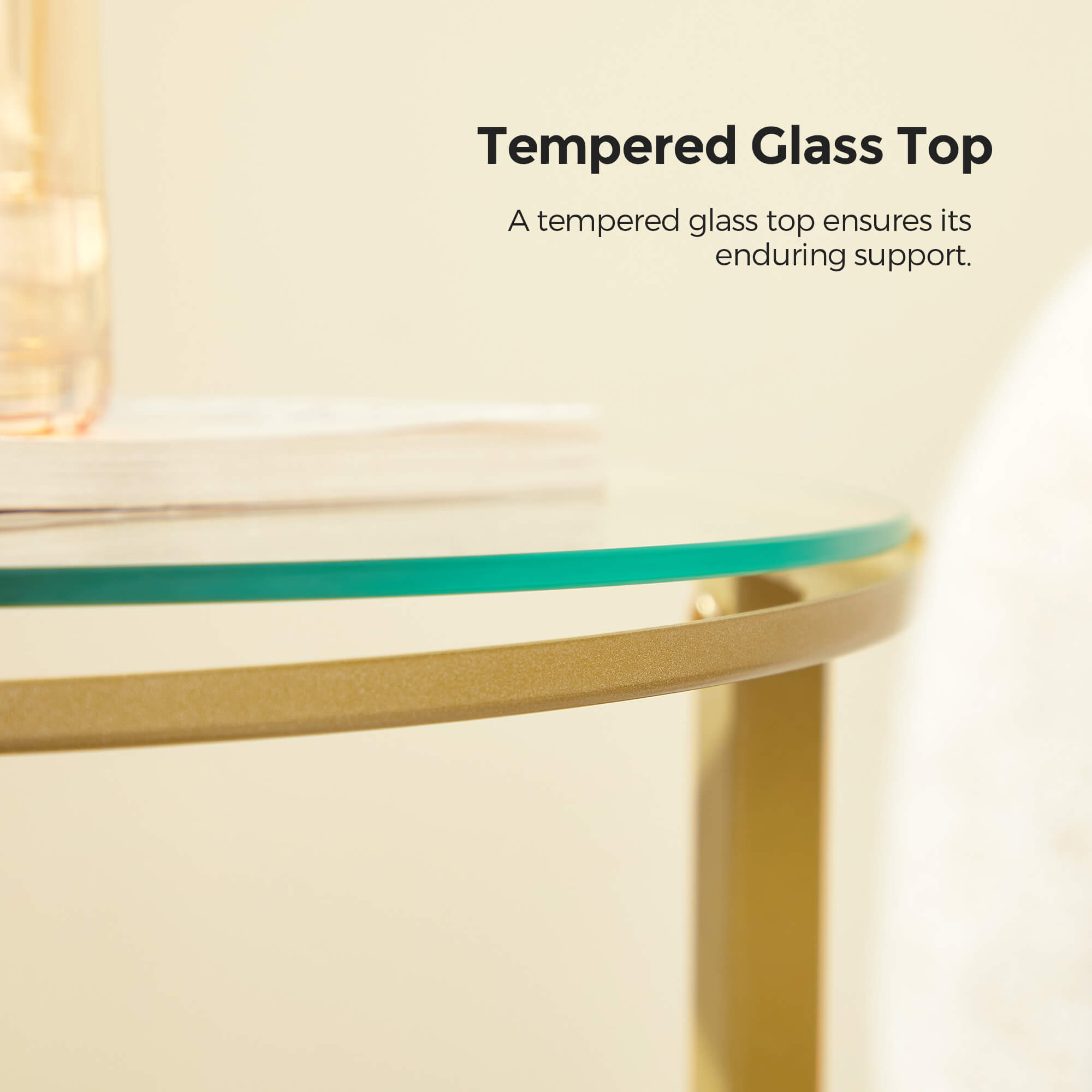 Round Side Table – Tempered Glass – Hazelnut Brown and Gold – Two-Tier Design