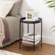 2-Tier Side Table – Steel Frame – Rustic Brown and Black – Movable Tray