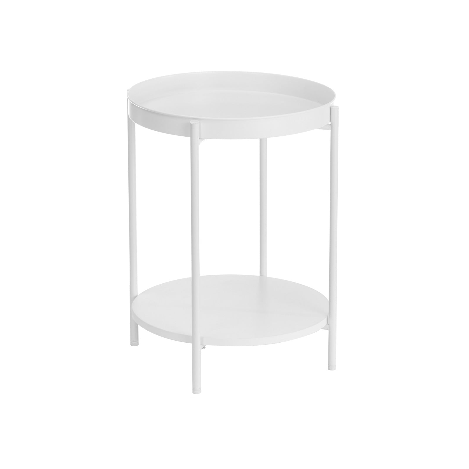 Round Side Table – Steel Frame – Rustic Brown and Black – 2-Tier Design with Movable Tray