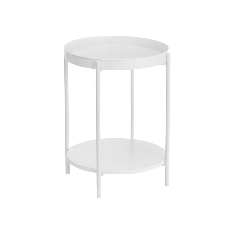 Round Side Table – Steel Frame – Rustic Brown and Black – 2-Tier Design with Movable Tray