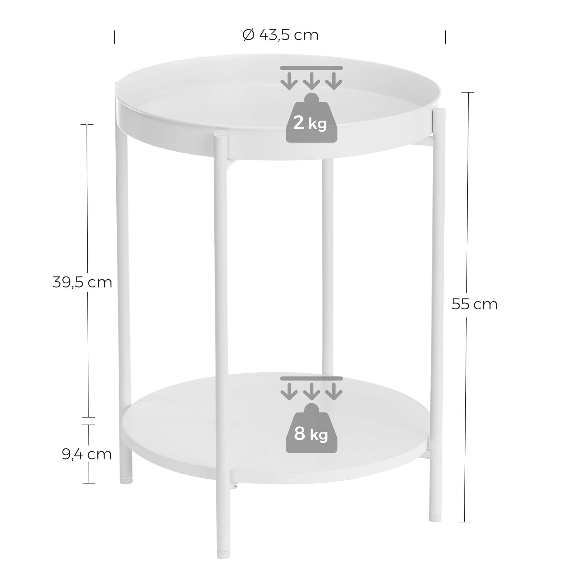 Round Side Table – Steel Frame – Rustic Brown and Black – 2-Tier Design with Movable Tray