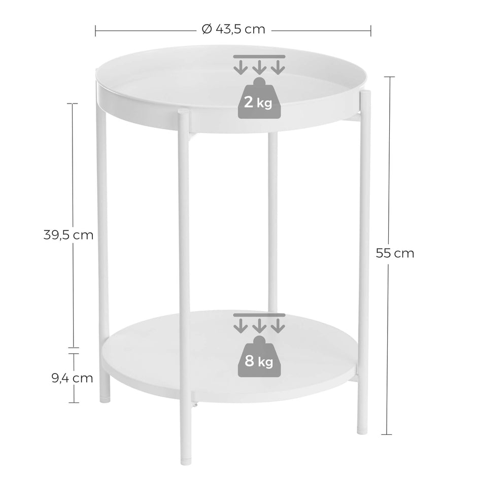 Round Side Table – Steel Frame – Rustic Brown and Black – 2-Tier Design with Movable Tray