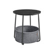 Round Side Table – Wood and Fabric – Ebony Black and Slate Grey – Spacious Design with Basket Storage
