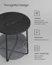 Round Side Table – Wood and Fabric – Ebony Black and Slate Grey – Spacious Design with Basket Storage