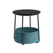 Round End Table – Wood and Fabric – Black with Wood Grain and Dark Turquoise – Spacious Design for Living Room and Bedroom