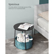 Round End Table – Wood and Fabric – Black with Wood Grain and Dark Turquoise – Spacious Design for Living Room and Bedroom