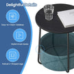 Round Side Table – Wood and Fabric – Ebony Black and Slate Grey – Modern Design with Storage Basket