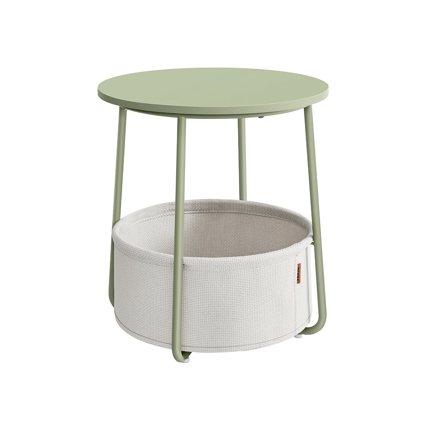 Round Side Table – Fabric – Laurel Green and Cream White – Spacious with Basket
