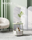 Round Side Table – Fabric – Laurel Green and Cream White – Spacious with Basket