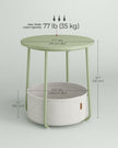Round Side Table – Fabric – Laurel Green and Cream White – Spacious with Basket