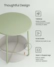 Round Side Table – Fabric – Laurel Green and Cream White – Spacious with Basket