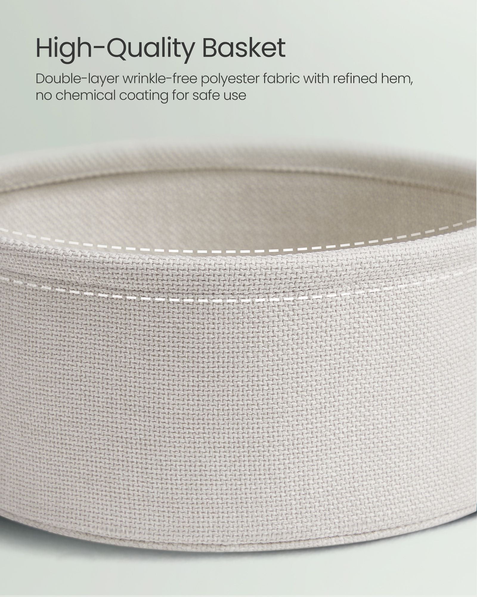 Round Side Table – Fabric – Laurel Green and Cream White – Spacious with Basket