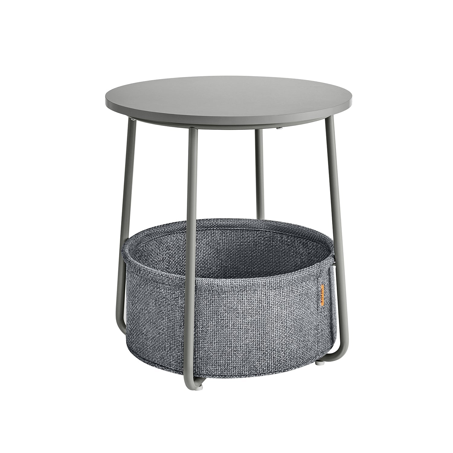 Round Side Table – Wood – Dove Grey and Slate Grey – Includes Fabric Basket