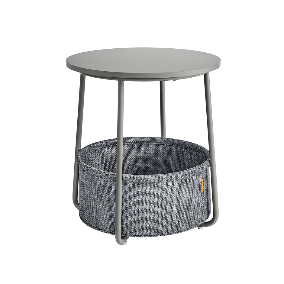 Round Side Table – Wood – Dove Grey and Slate Grey – Includes Fabric Basket