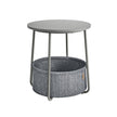 Round End Table – Wood and Fabric – Black with Wood Grain and Dark Turquoise – Spacious Design for Living Room and Bedroom