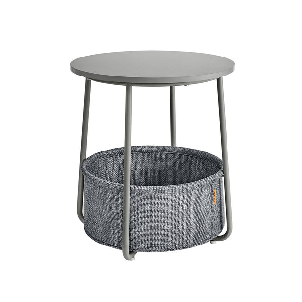 Round End Table – Wood and Fabric – Black with Wood Grain and Dark Turquoise – Spacious Design for Living Room and Bedroom