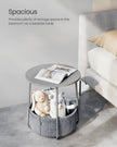Round Side Table – Wood – Dove Grey and Slate Grey – Includes Fabric Basket