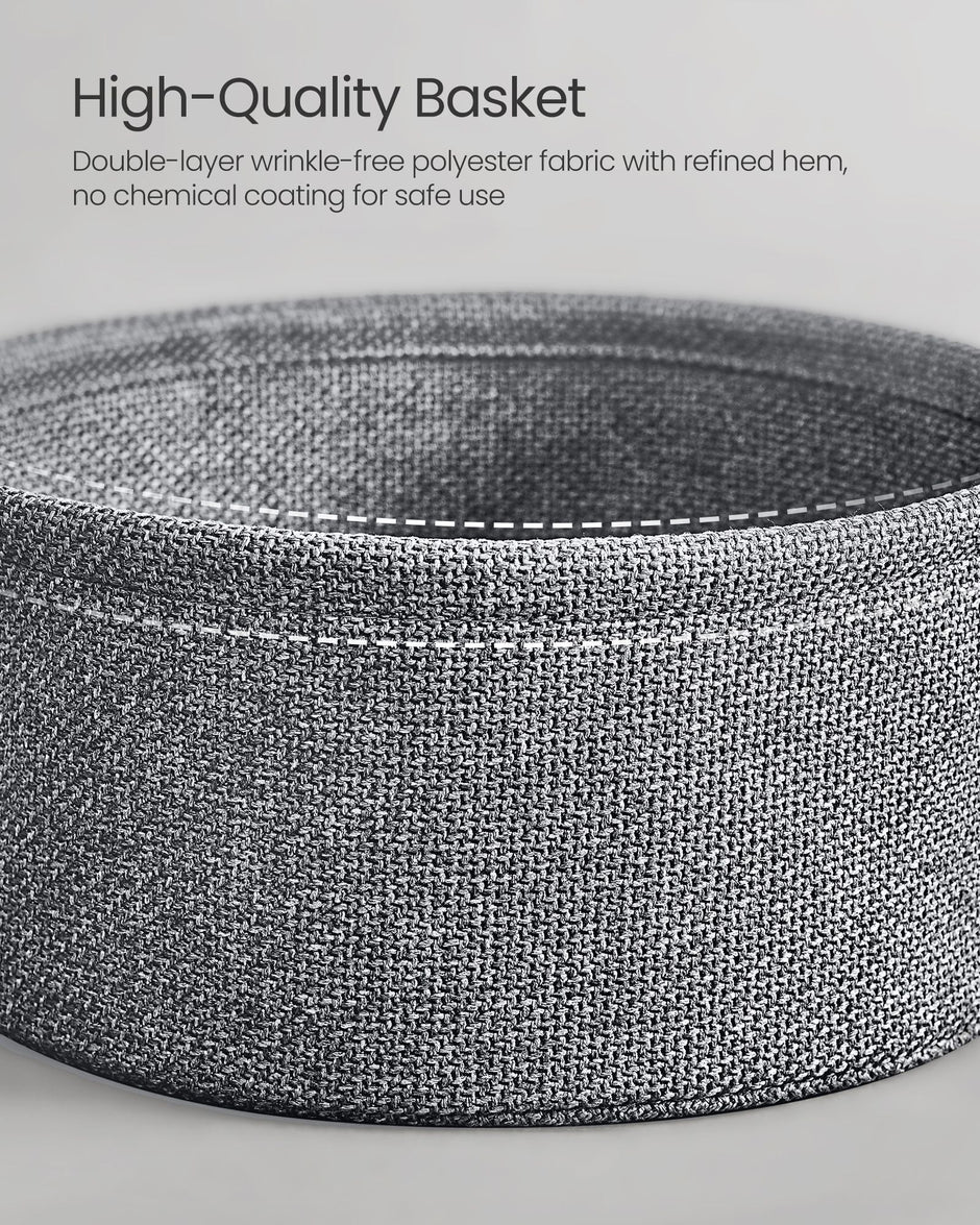 Round Side Table – Wood – Dove Grey and Slate Grey – Includes Fabric Basket