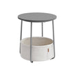 Round End Table – Wood and Fabric – Black with Wood Grain and Dark Turquoise – Spacious Design for Living Room and Bedroom