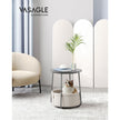 Round End Table – Wood and Fabric – Black with Wood Grain and Dark Turquoise – Spacious Design for Living Room and Bedroom