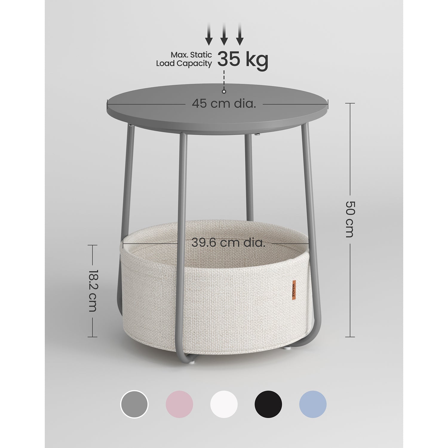 Round End Table – Wood and Fabric – Black with Wood Grain and Dark Turquoise – Spacious Design for Living Room and Bedroom