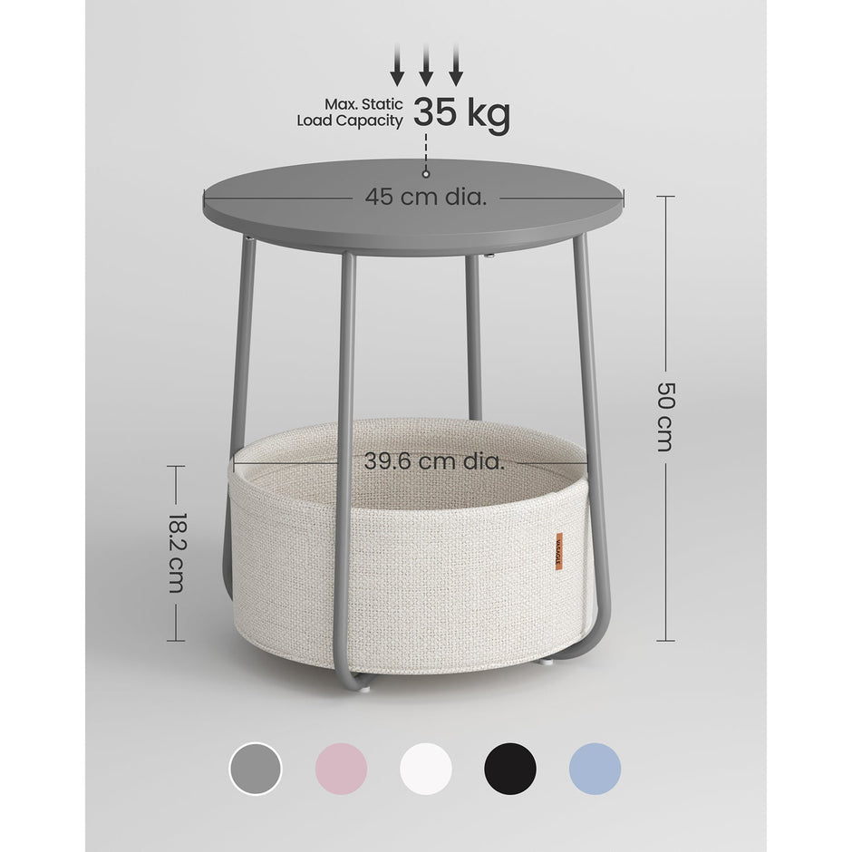 Round End Table – Wood and Fabric – Black with Wood Grain and Dark Turquoise – Spacious Design for Living Room and Bedroom