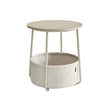 Round Side Table – Wood and Fabric – Cream White – Spacious Design with Basket