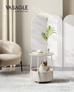 Round Side Table – Wood and Fabric – Cream White – Spacious Design with Basket