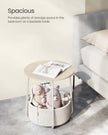 Round Side Table – Wood and Fabric – Cream White – Spacious Design with Basket
