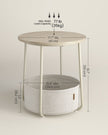 Round Side Table – Wood and Fabric – Cream White – Spacious Design with Basket