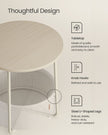 Round Side Table – Wood and Fabric – Cream White – Spacious Design with Basket