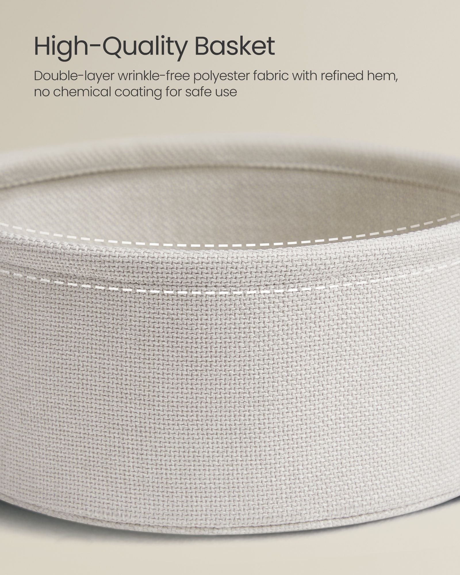Round Side Table – Wood and Fabric – Cream White – Spacious Design with Basket