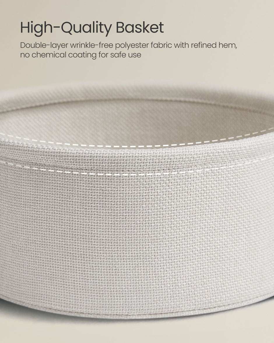 Round Side Table – Wood and Fabric – Cream White – Spacious Design with Basket