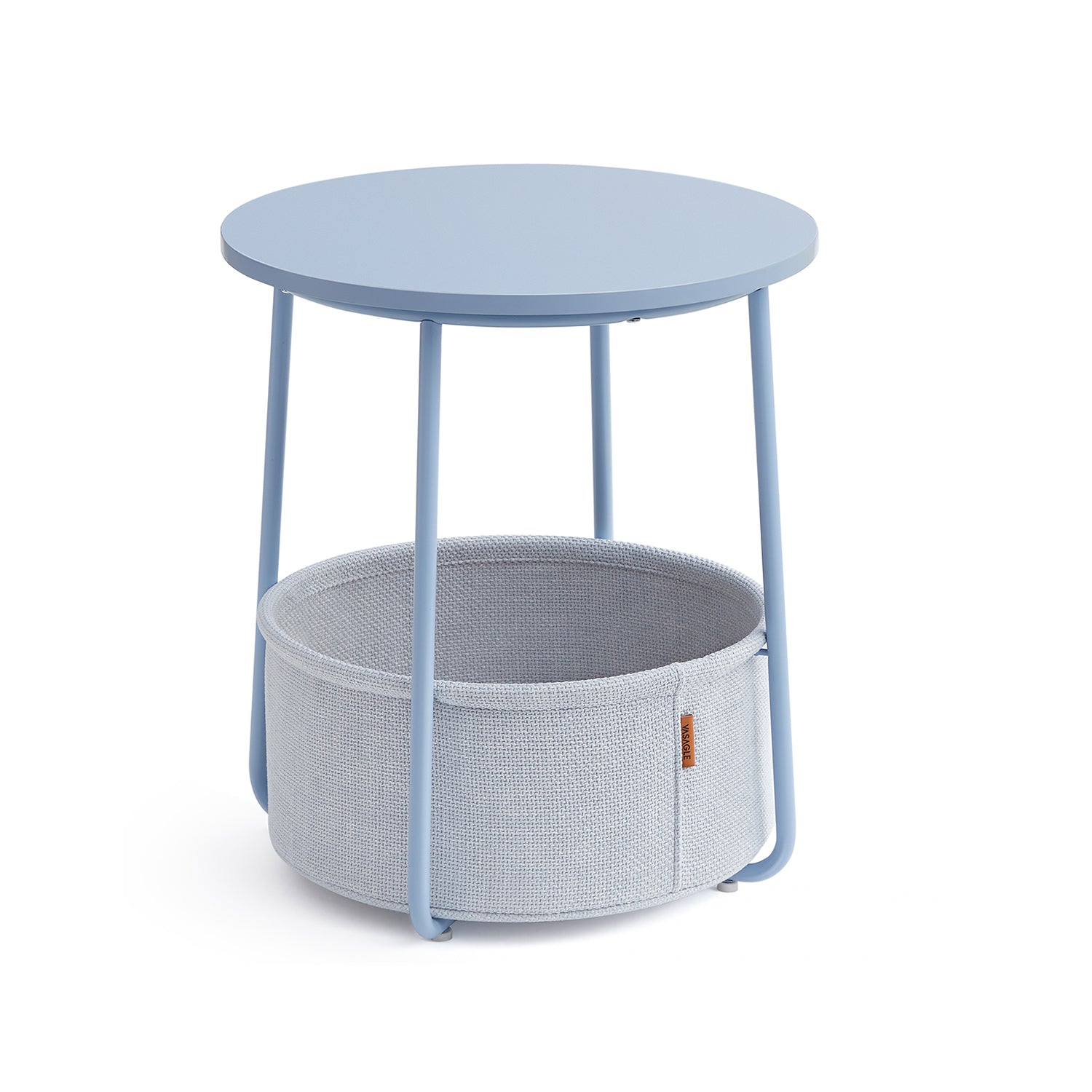 Round End Table – Wood and Fabric – Black with Wood Grain and Dark Turquoise – Spacious Design for Living Room and Bedroom