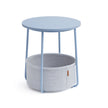 Round End Table – Wood and Fabric – Black with Wood Grain and Dark Turquoise – Spacious Design for Living Room and Bedroom