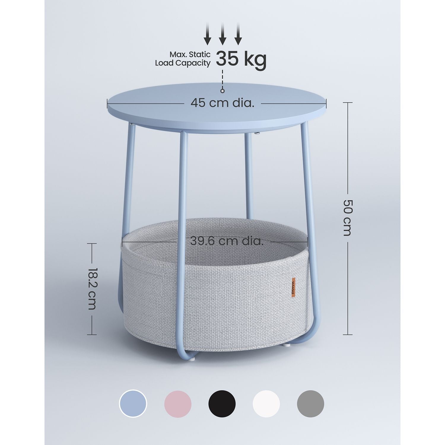 Round End Table – Wood and Fabric – Black with Wood Grain and Dark Turquoise – Spacious Design for Living Room and Bedroom