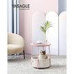 Round End Table – Wood and Fabric – Black with Wood Grain and Dark Turquoise – Spacious Design for Living Room and Bedroom